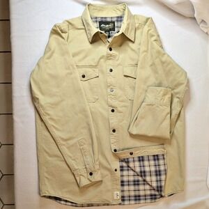 VTG Eddie Bauer Shacket Men LG TALL Beige Flannel Lined Shirt Cabincore Gorpcore